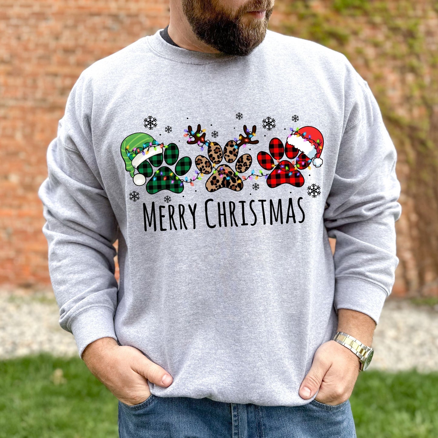 Pawprint Christmas Sweatshirt Merry Christmas Shirt Pet Lover Christmas Sweatshirt Festive Holiday Shirt