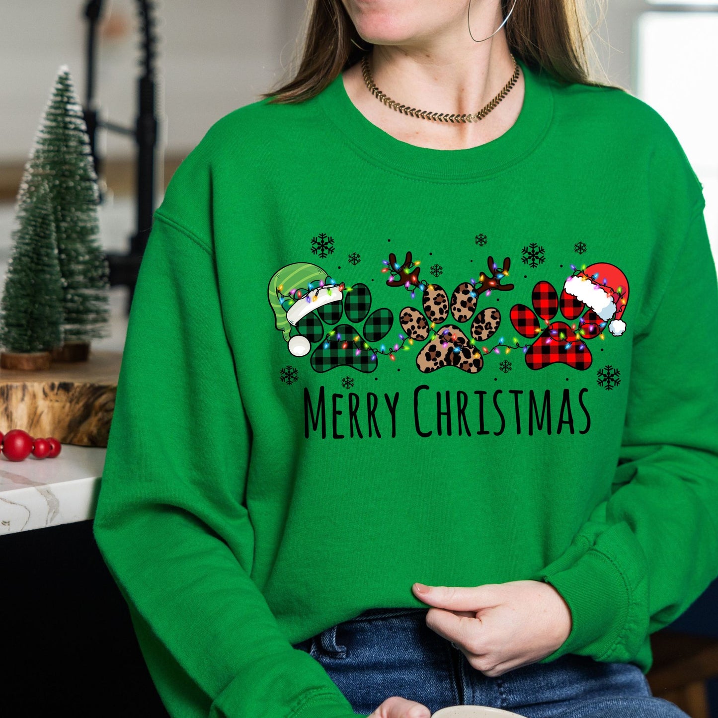 Pawprint Christmas Sweatshirt Merry Christmas Shirt Pet Lover Christmas Sweatshirt Festive Holiday Shirt