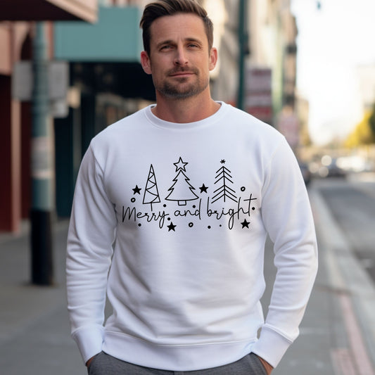 Christmas Tree Line Drawing  Sweatshirt Merry and Bright Shirt Christmas Shirt Festive Holiday Sweatshirt