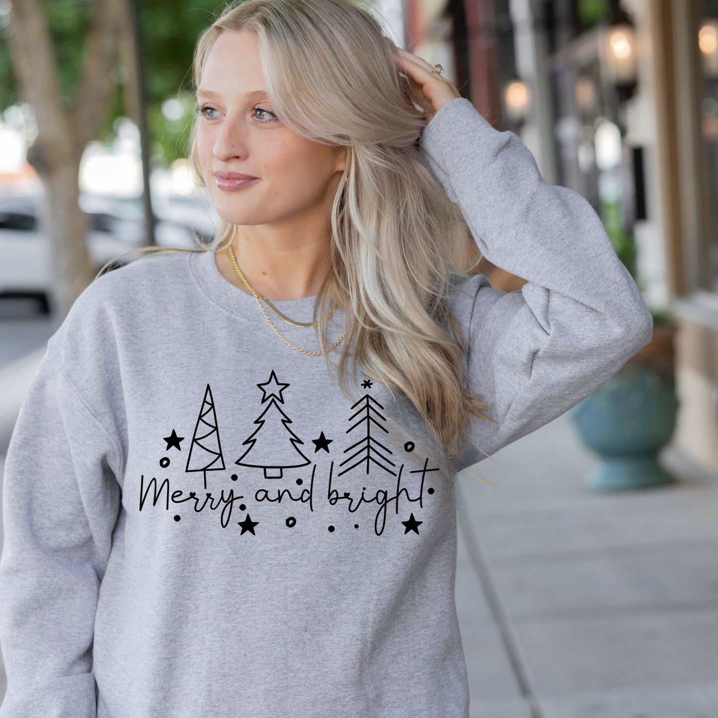Christmas Tree Line Drawing Sweatshirt Merry and Bright Shirt Christmas Shirt Festive Holiday Sweatshirt