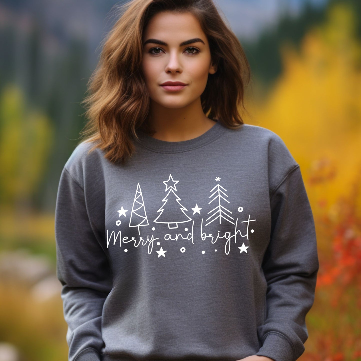 Christmas Tree Line Drawing Sweatshirt Merry and Bright Shirt Christmas Shirt Festive Holiday Sweatshirt