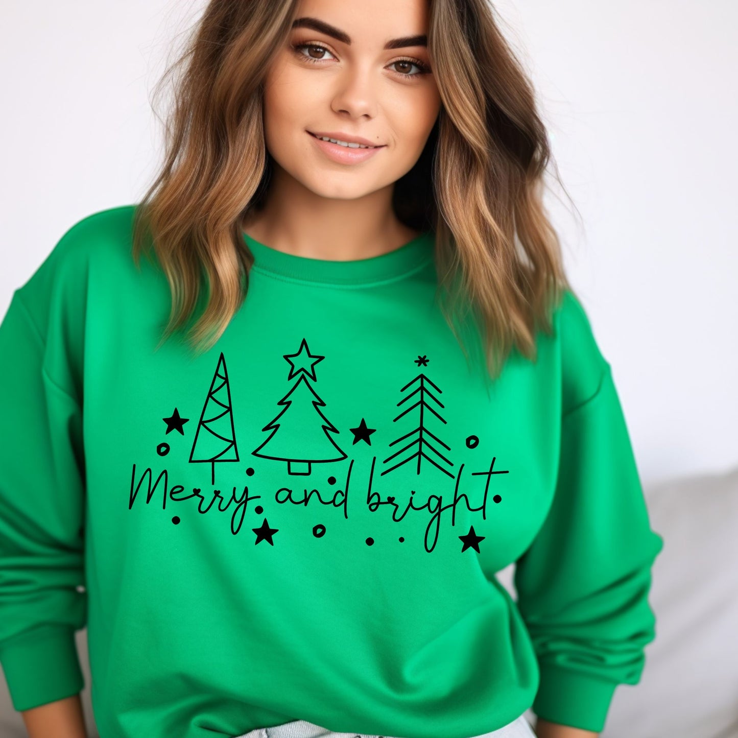 Christmas Tree Line Drawing Sweatshirt Merry and Bright Shirt Christmas Shirt Festive Holiday Sweatshirt