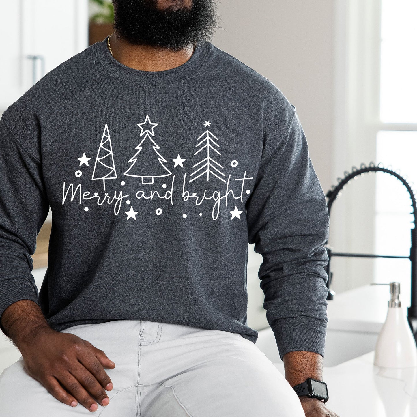 Christmas Tree Line Drawing Sweatshirt Merry and Bright Shirt Christmas Shirt Festive Holiday Sweatshirt