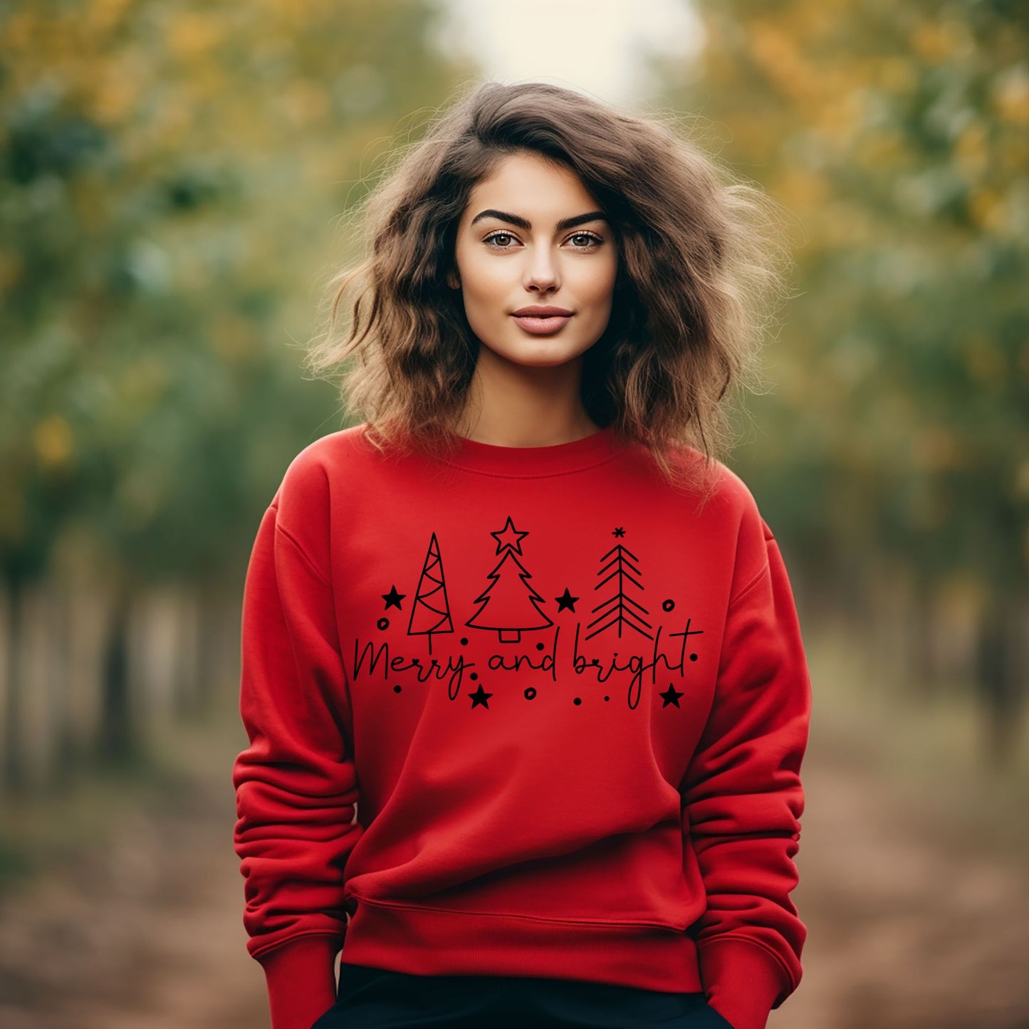 Christmas Tree Line Drawing Sweatshirt Merry and Bright Shirt Christmas Shirt Festive Holiday Sweatshirt