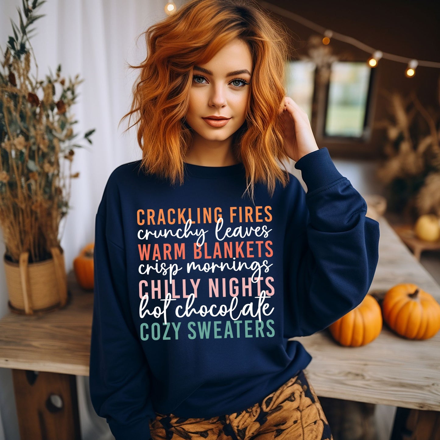 Cozy Fall Vibes Sweatshirt Autumn Text Graphic Shirt Fall Lovers Shirt Crackling Fires and Cozy Sweaters Sweatshirt Fall Lover Gift