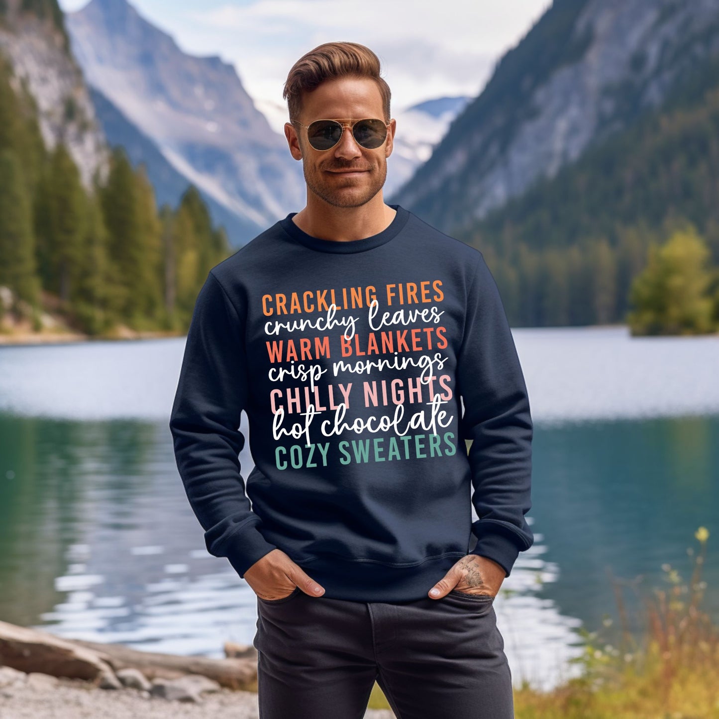 Cozy Fall Vibes Sweatshirt Autumn Text Graphic Shirt Fall Lovers Shirt Crackling Fires and Cozy Sweaters Sweatshirt Fall Lover Gift