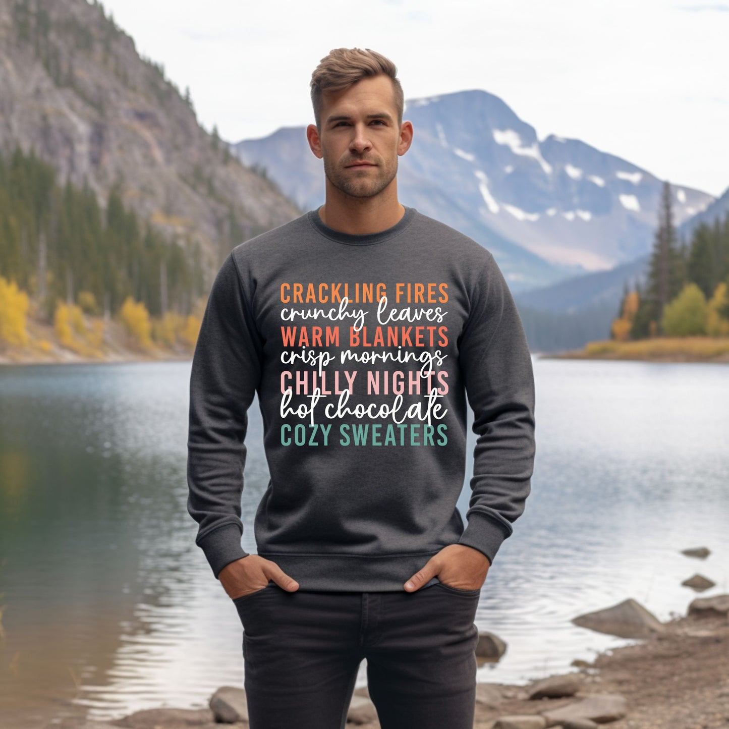 Cozy Fall Vibes Sweatshirt Autumn Text Graphic Shirt Fall Lovers Shirt Crackling Fires and Cozy Sweaters Sweatshirt Fall Lover Gift