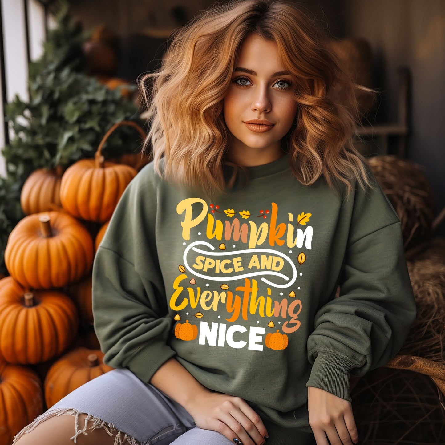 Pumpkin Spice and Everything Nice Shirt Cute Fall Sweatshirt Autumn Graphic Shirt for Pumpkin Lovers
