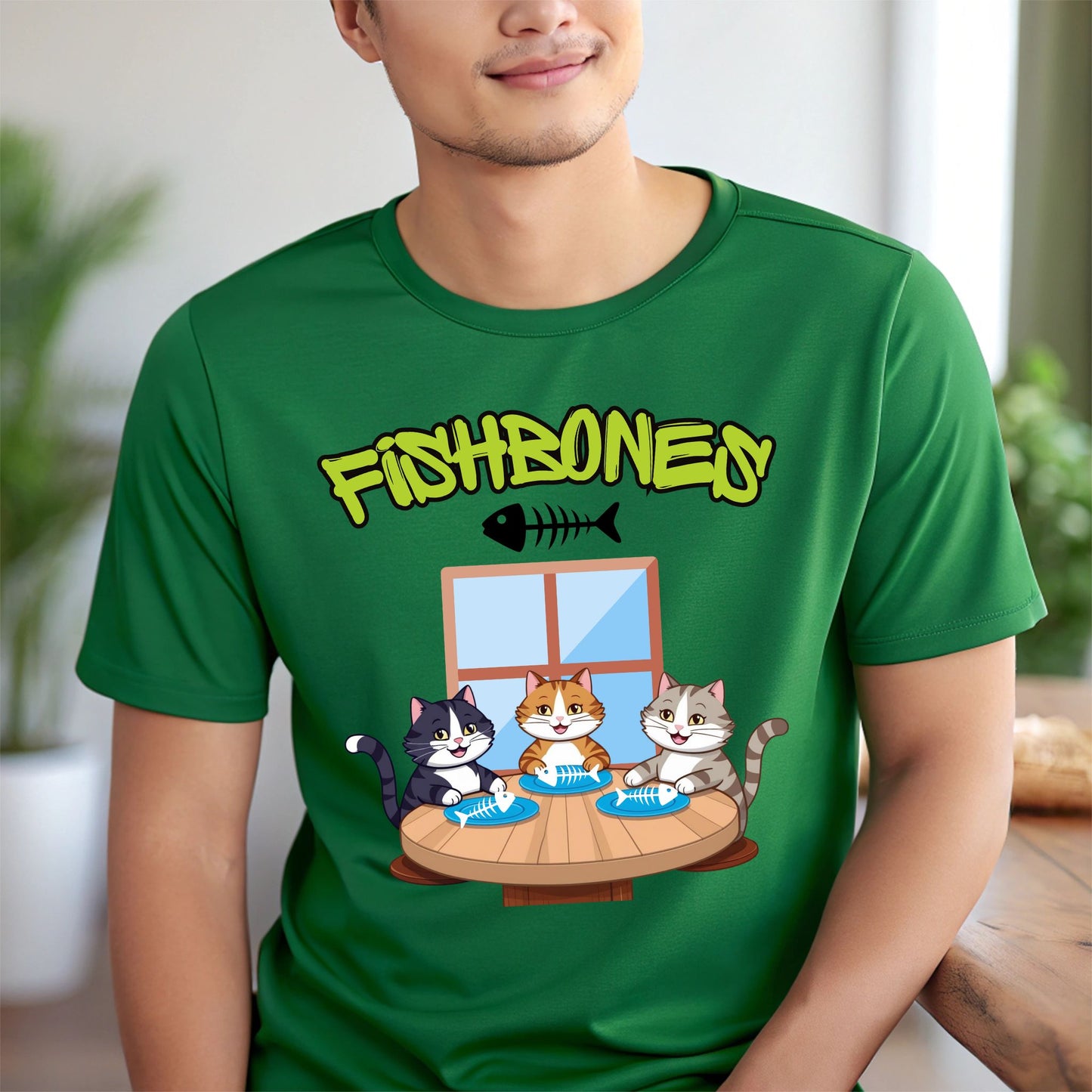 Fishbones Cat Diner T-Shirt Fun Graphic Tee for Cat Lovers & Foodies