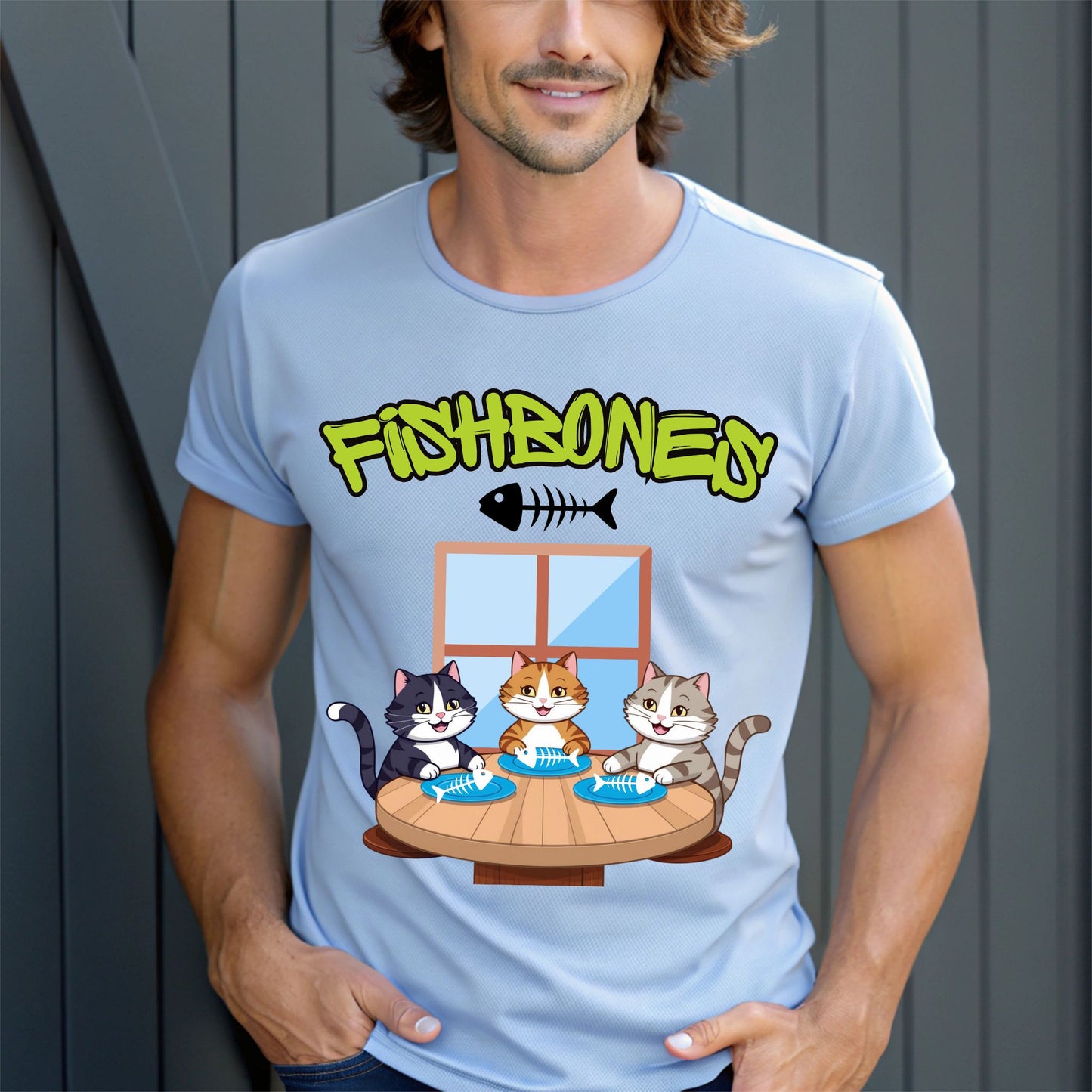 Fishbones Cat Diner T-Shirt Fun Graphic Tee for Cat Lovers & Foodies