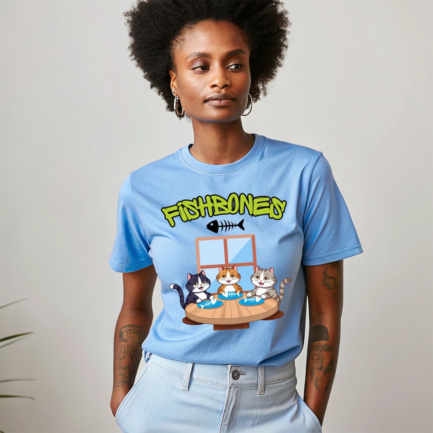 Fishbones Cat Diner T-Shirt Fun Graphic Tee for Cat Lovers & Foodies