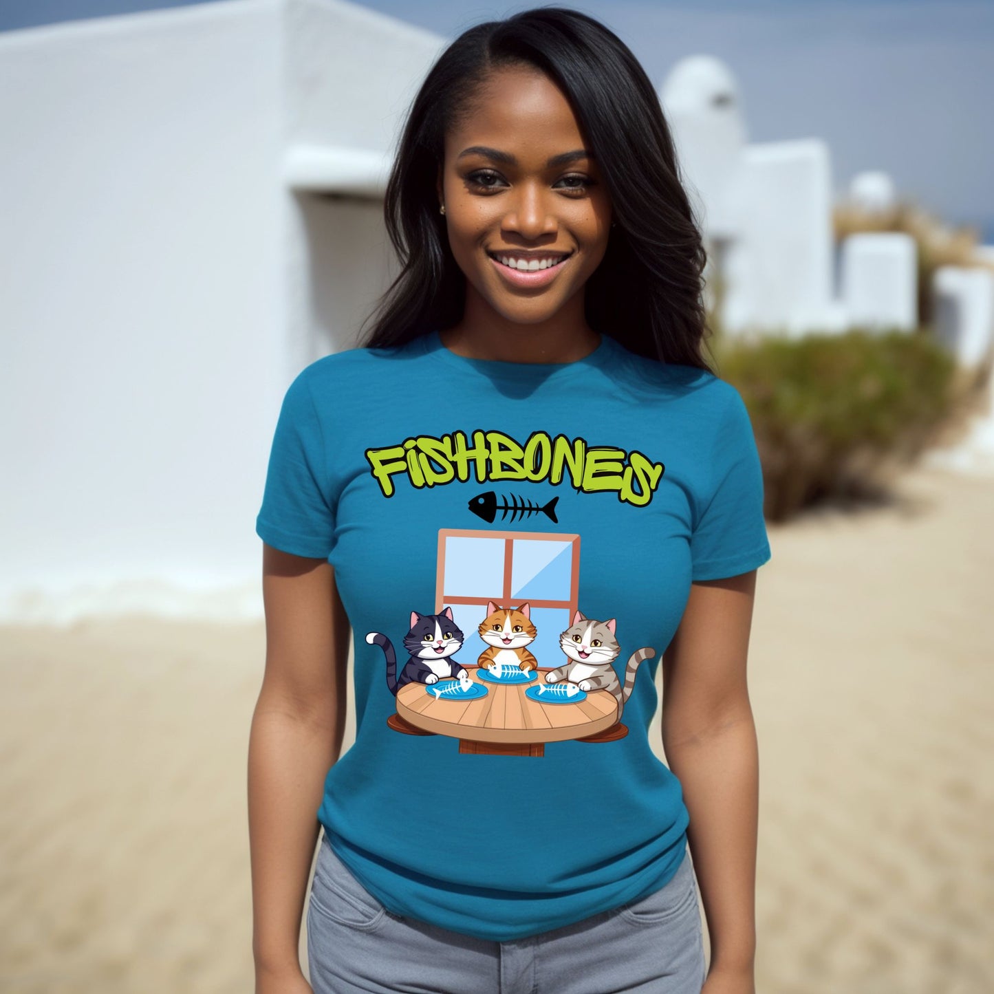 Fishbones Cat Diner T-Shirt Fun Graphic Tee for Cat Lovers & Foodies