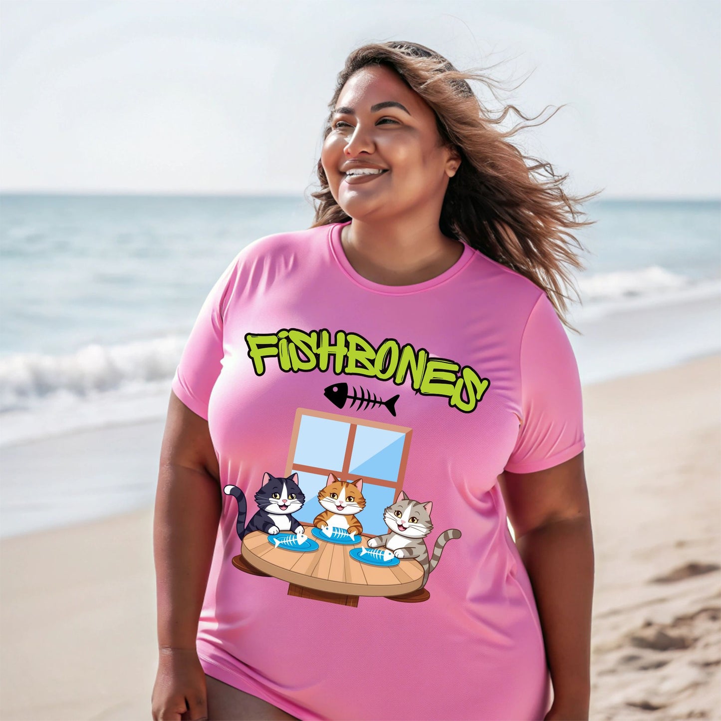 Fishbones Cat Diner T-Shirt Fun Graphic Tee for Cat Lovers & Foodies