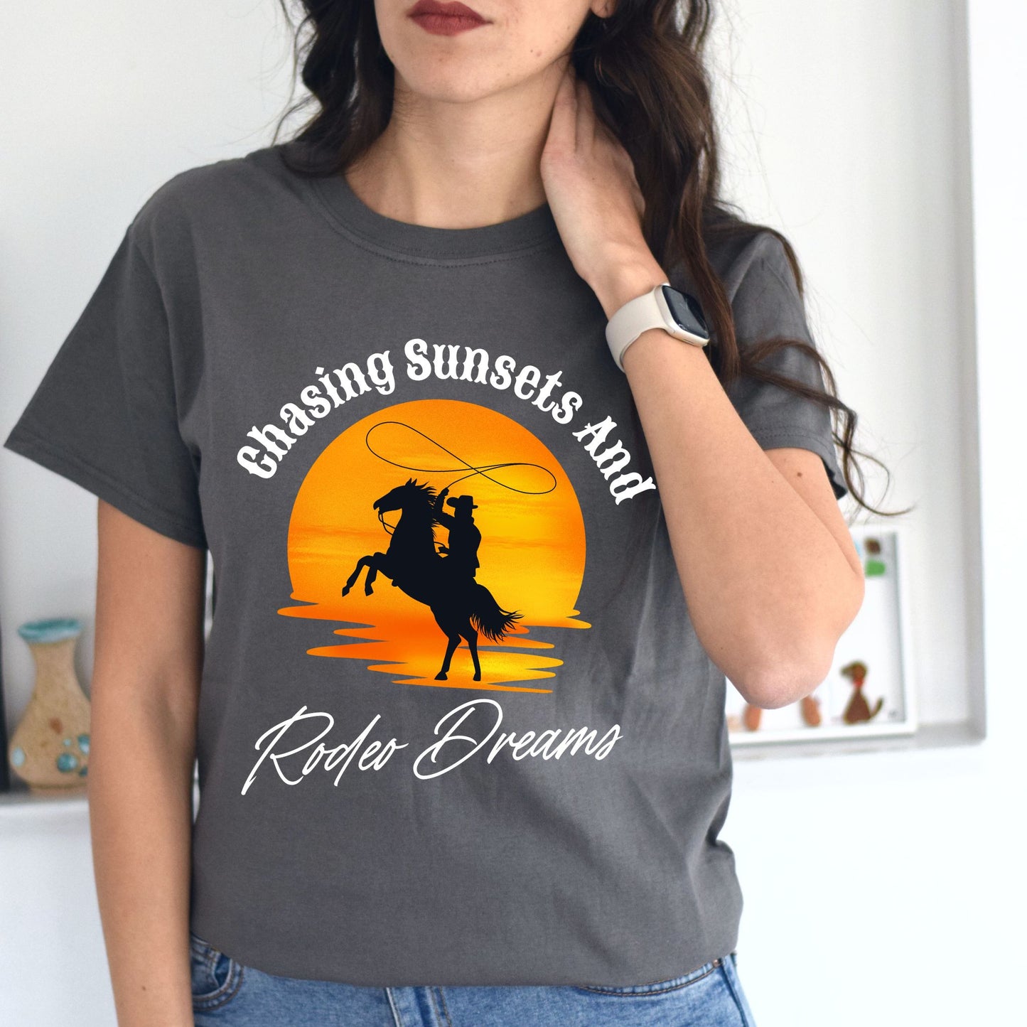 Chasing Sunsets and Rodeo Dreams T-Shirt, Western Apparel, Country Music Shirt, Cowboy Gift, Summer Outfit