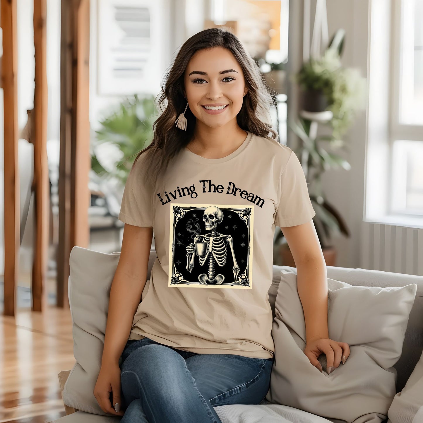 Skeleton Coffee Lover T-Shirt Vintage Goth Style, “Death Before Decaf”