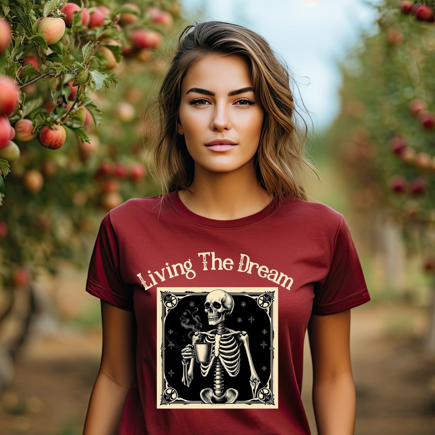 Skeleton Coffee Lover T-Shirt Vintage Goth Style, “Death Before Decaf”