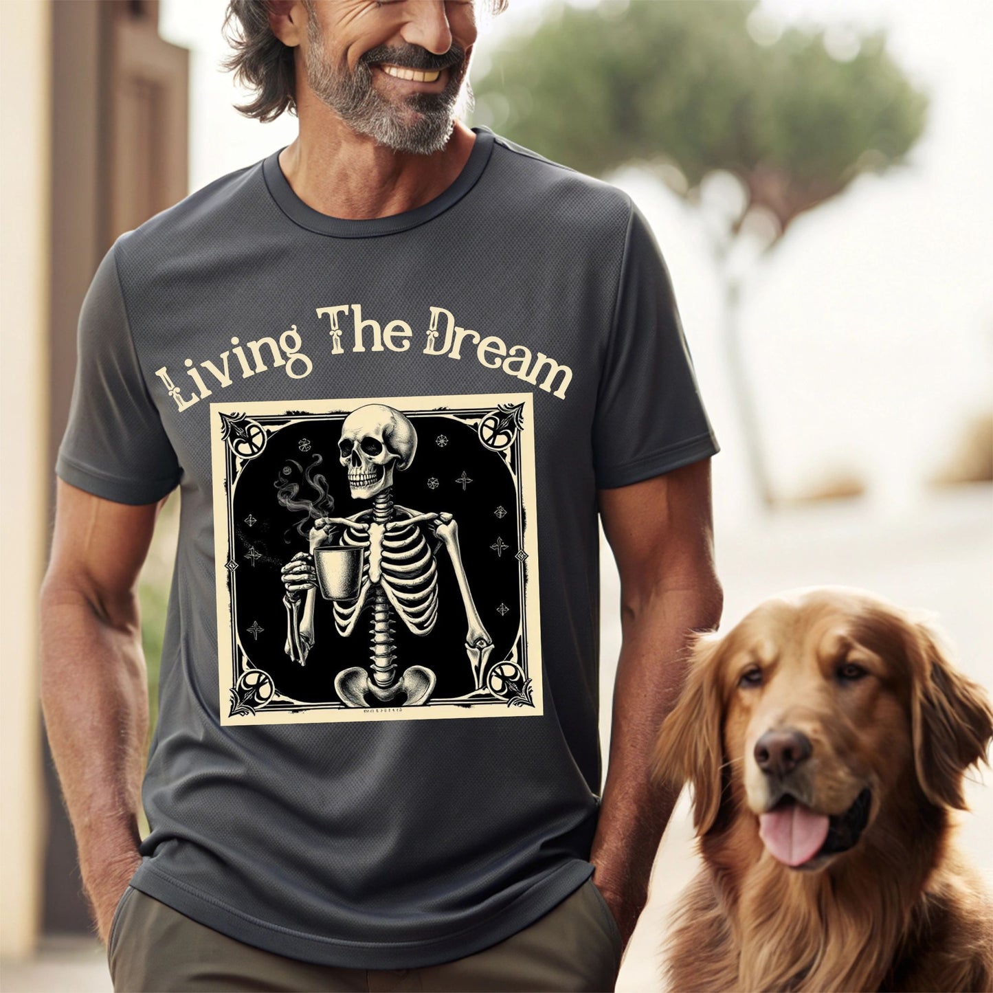 Skeleton Coffee Lover T-Shirt Vintage Goth Style, “Death Before Decaf”