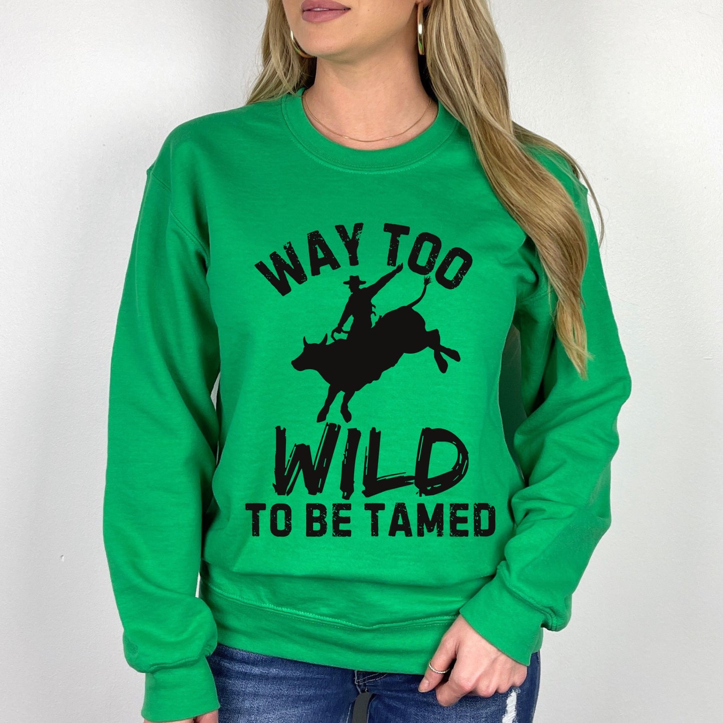 Way Too Wild To Be Tamed Rodeo-Inspired T-Shirt Western Cowboy Graphic Tee Long Sleeve Tee