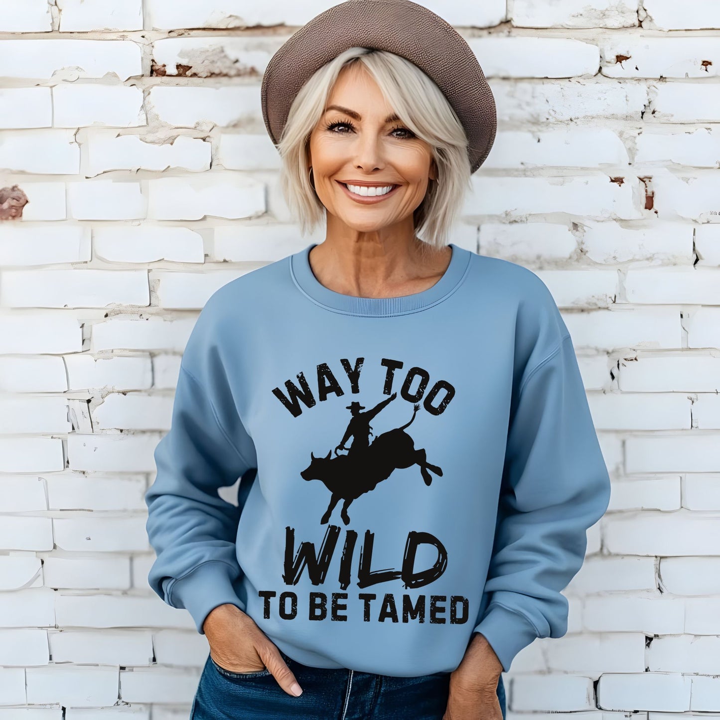 Way Too Wild To Be Tamed Rodeo-Inspired Sweatshirt Western Cowboy Graphic Shirt