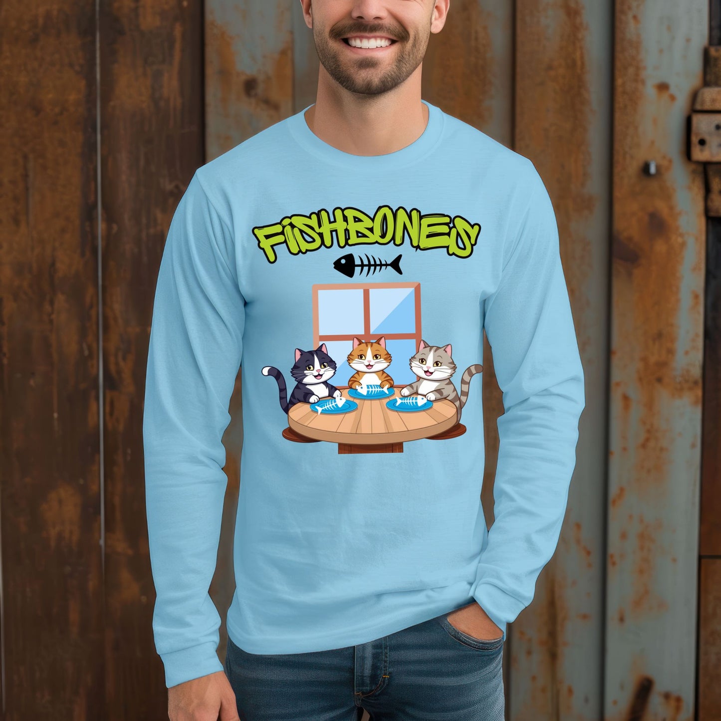 Fishbones Cat Diner T-Shirt Fun Graphic Tee for Cat Lovers & Foodies Long Sleeve Tee