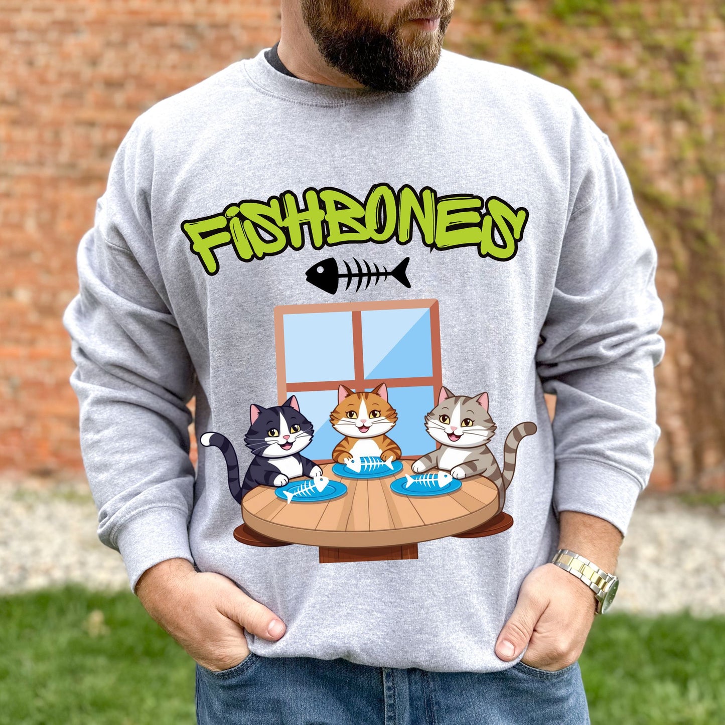 Fishbones Cat Diner Sweatshirt Fun Graphic Shirt for Cat Lovers & Foodies
