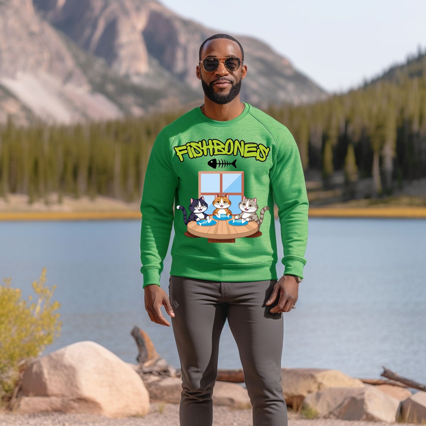 Fishbones Cat Diner Sweatshirt Fun Graphic Shirt for Cat Lovers & Foodies