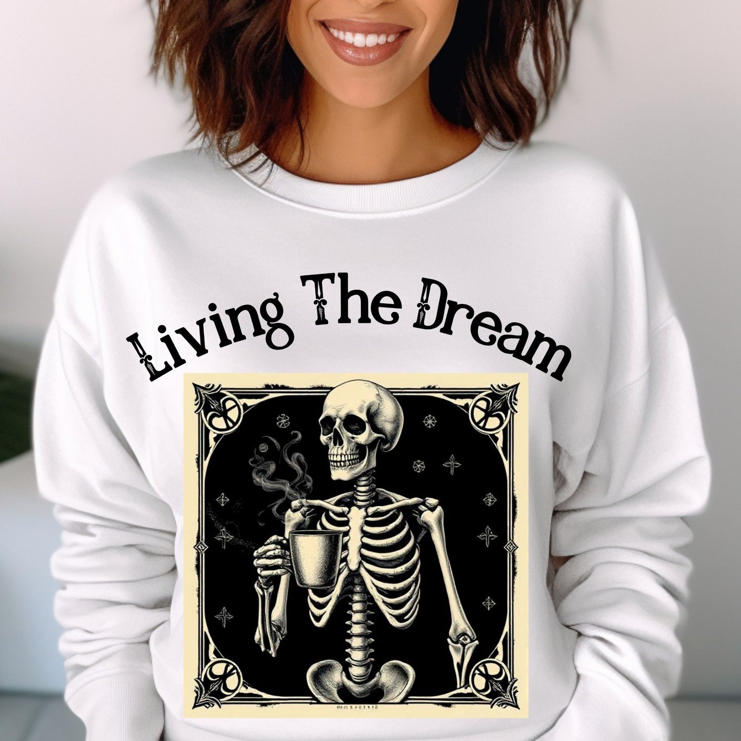 Skeleton Coffee Lover Sweatshirt Vintage Goth Style, “Death Before Decaf” Shirt