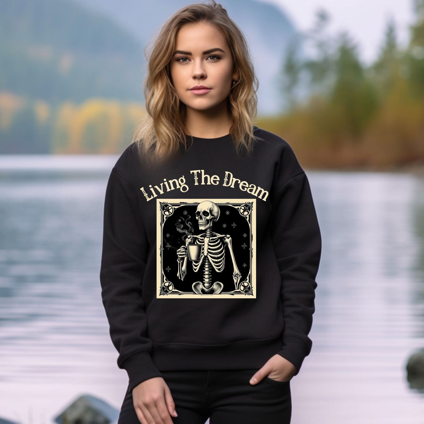 Skeleton Coffee Lover Sweatshirt Vintage Goth Style, “Death Before Decaf” Shirt