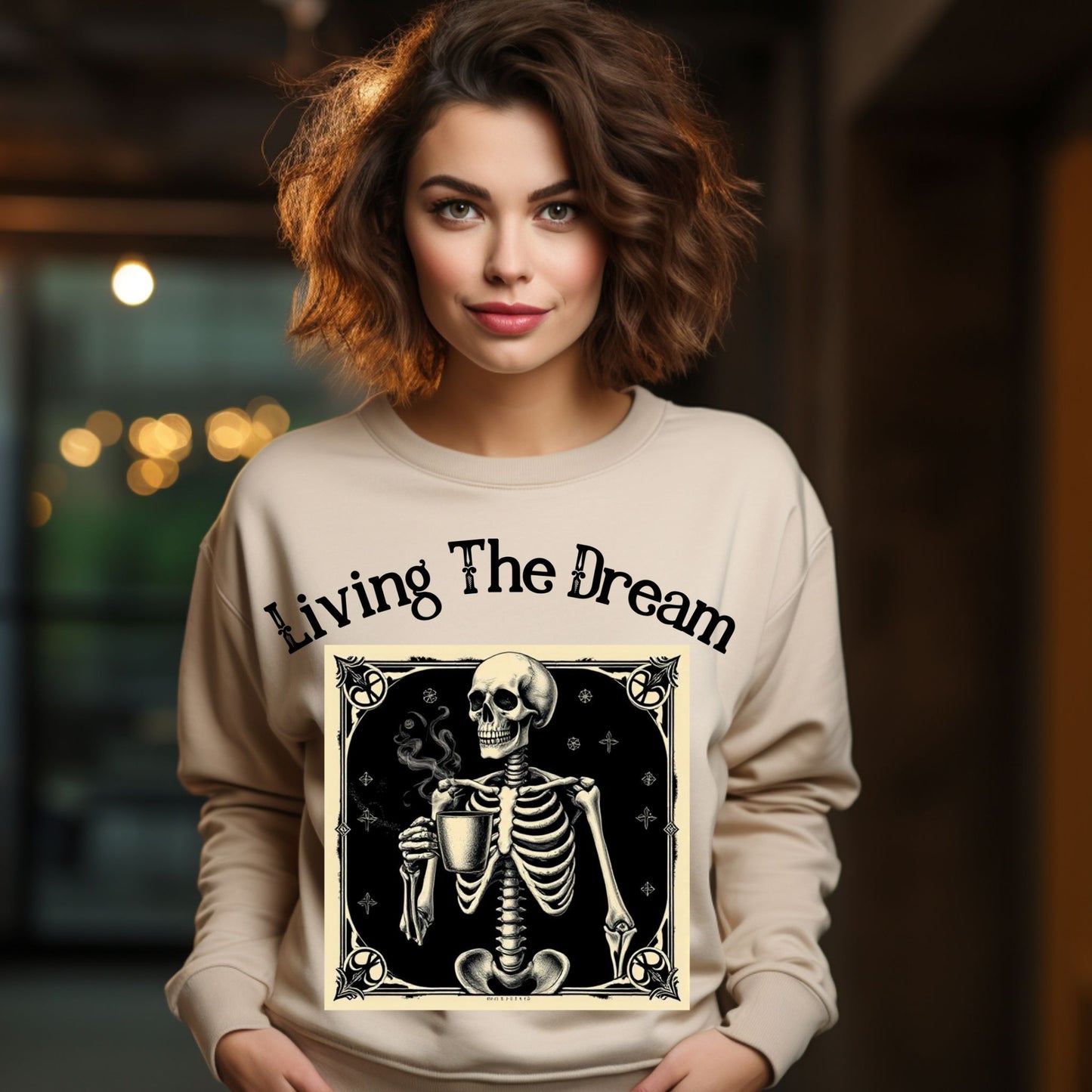 Skeleton Coffee Lover Sweatshirt Vintage Goth Style, “Death Before Decaf” Shirt