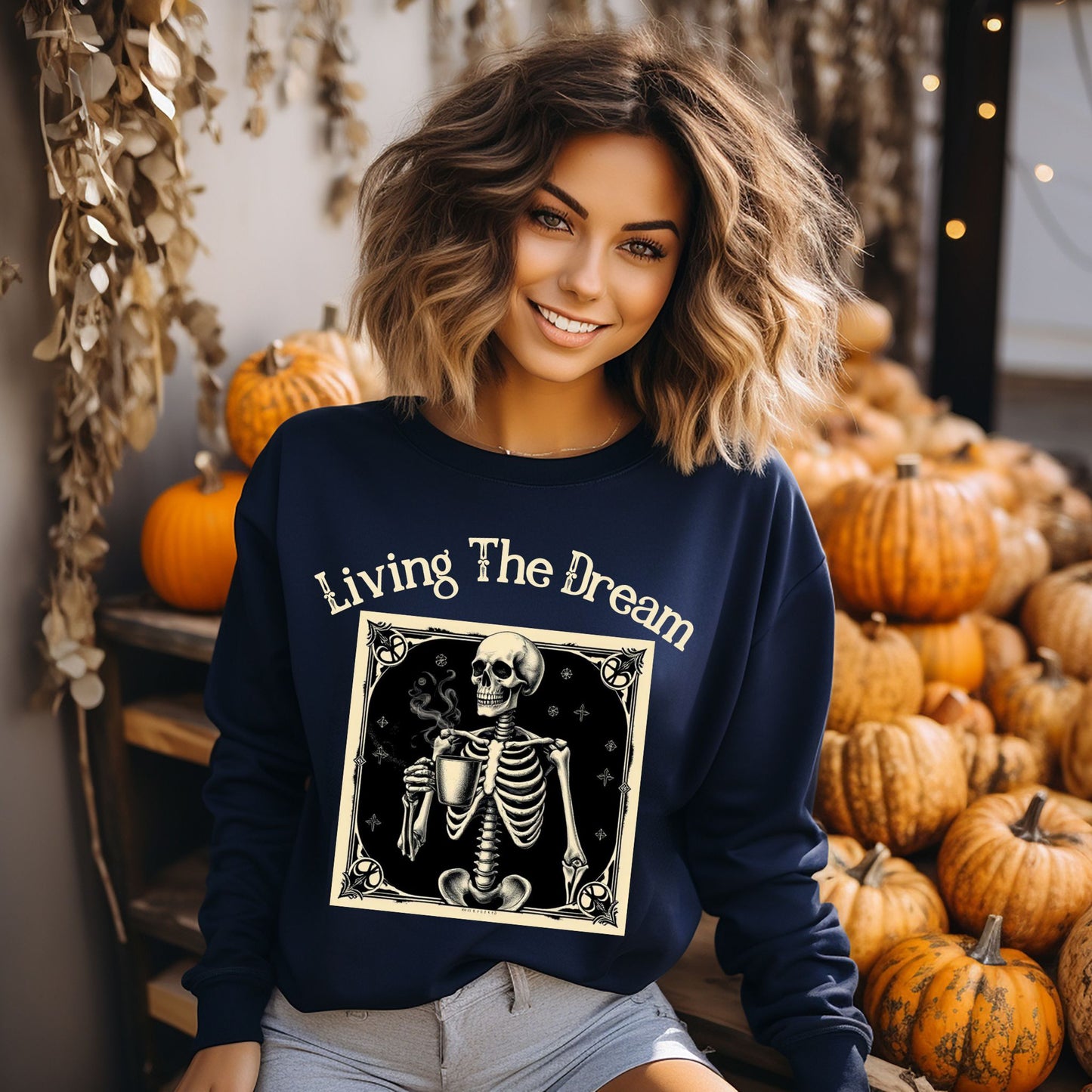 Skeleton Coffee Lover Sweatshirt Vintage Goth Style, “Death Before Decaf” Shirt