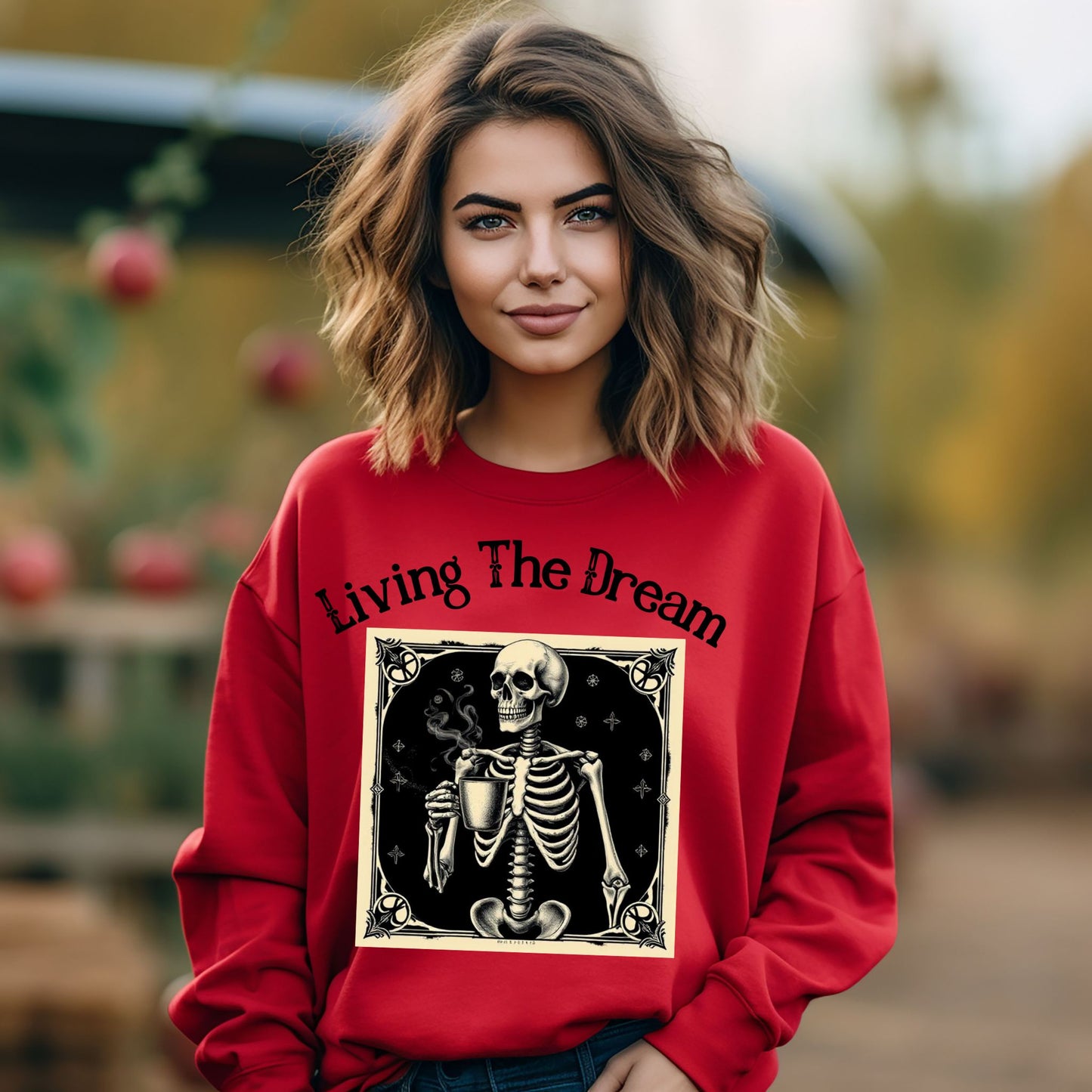 Skeleton Coffee Lover Sweatshirt Vintage Goth Style, “Death Before Decaf” Shirt