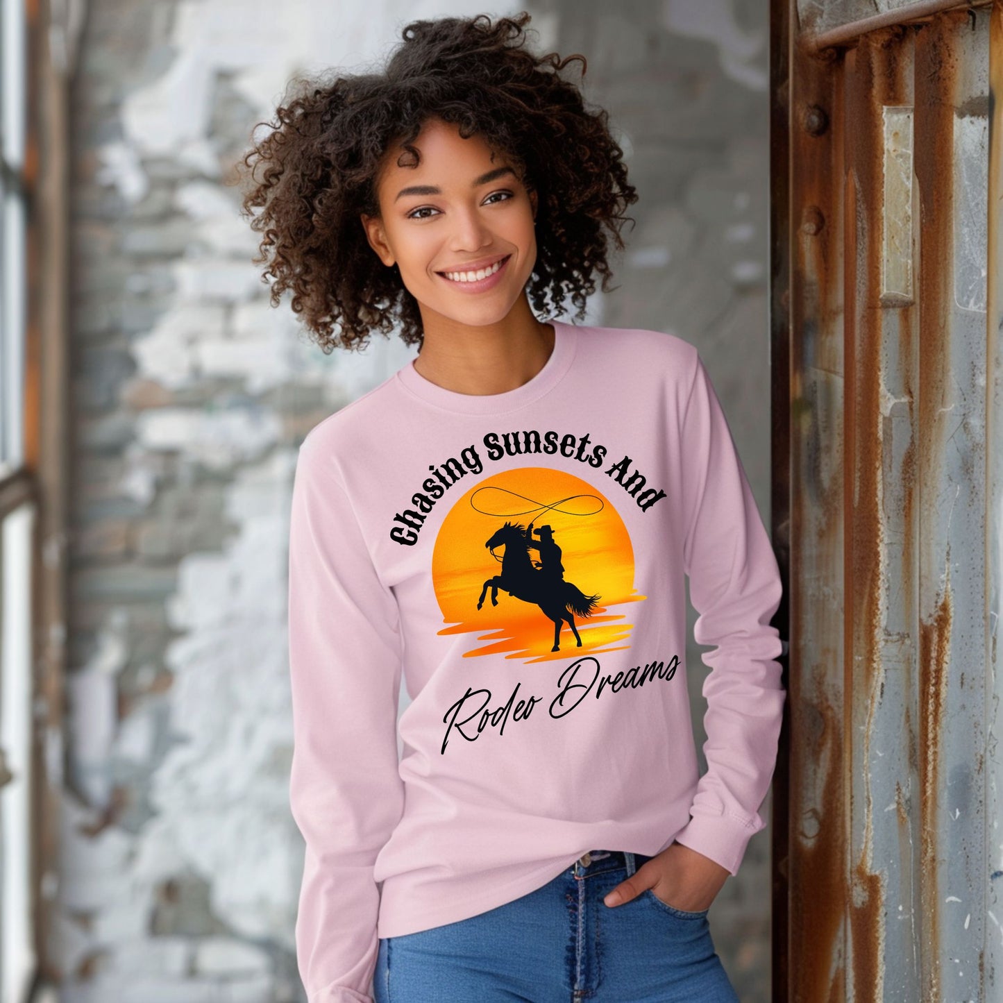 Chasing Sunsets and Rodeo Dreams T-Shirt, Western Apparel, Country Music Shirt, Cowboy Gift, Summer Outfit Long Sleeve Tee