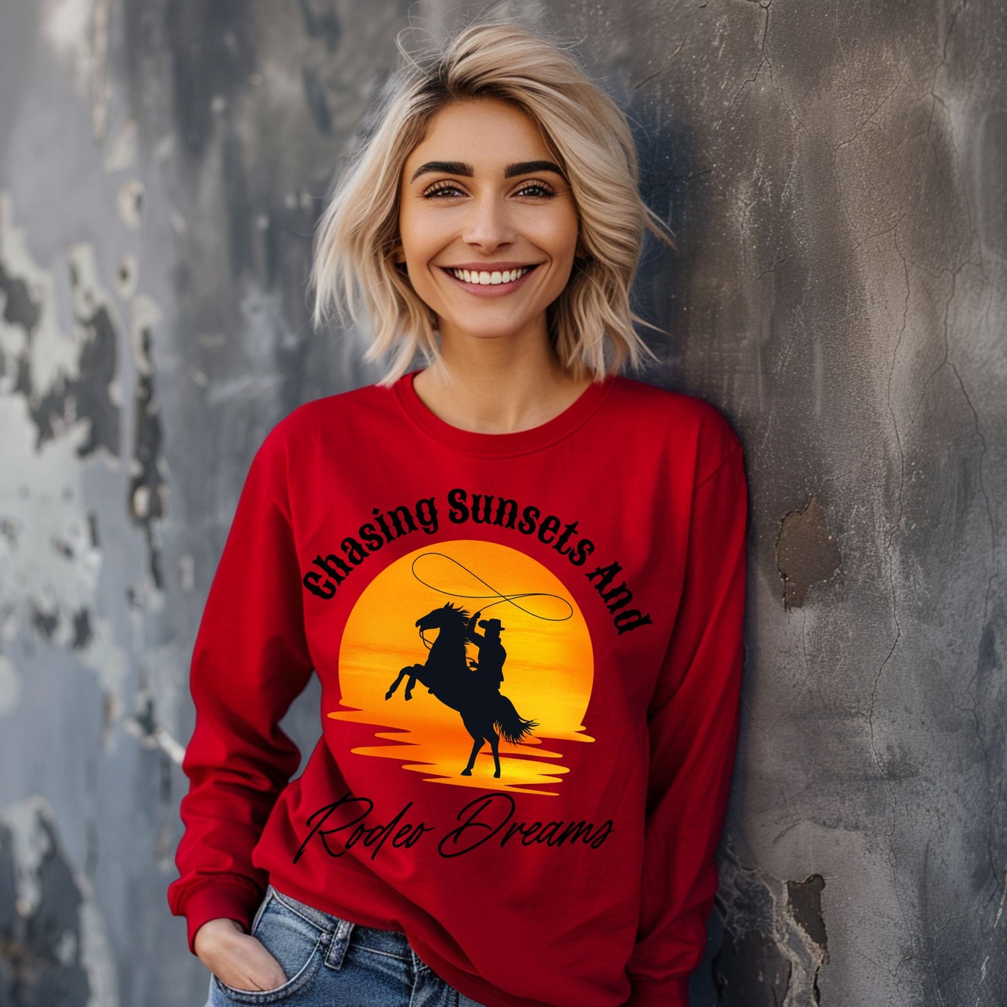 Chasing Sunsets and Rodeo Dreams T-Shirt, Western Apparel, Country Music Shirt, Cowboy Gift, Summer Outfit Long Sleeve Tee
