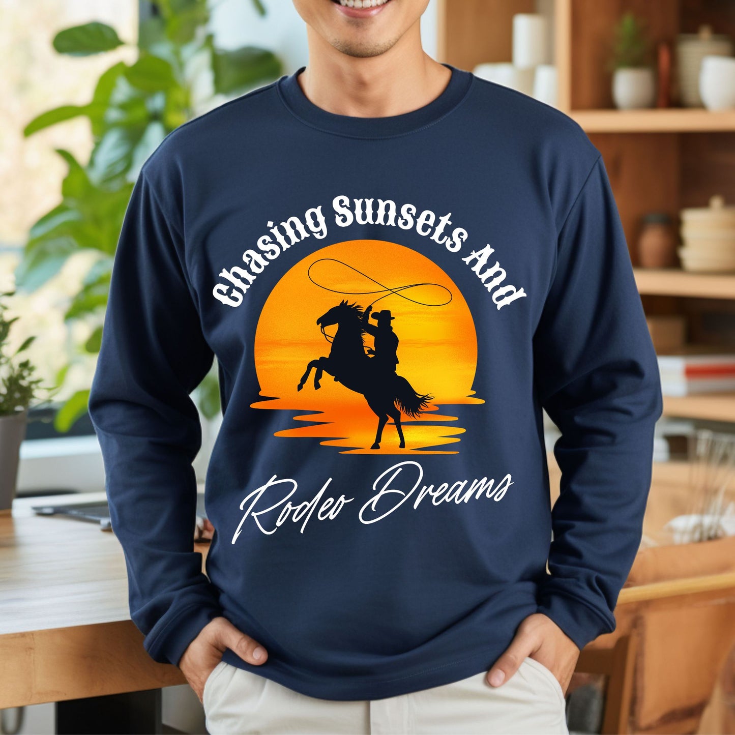 Chasing Sunsets and Rodeo Dreams T-Shirt, Western Apparel, Country Music Shirt, Cowboy Gift, Summer Outfit Long Sleeve Tee