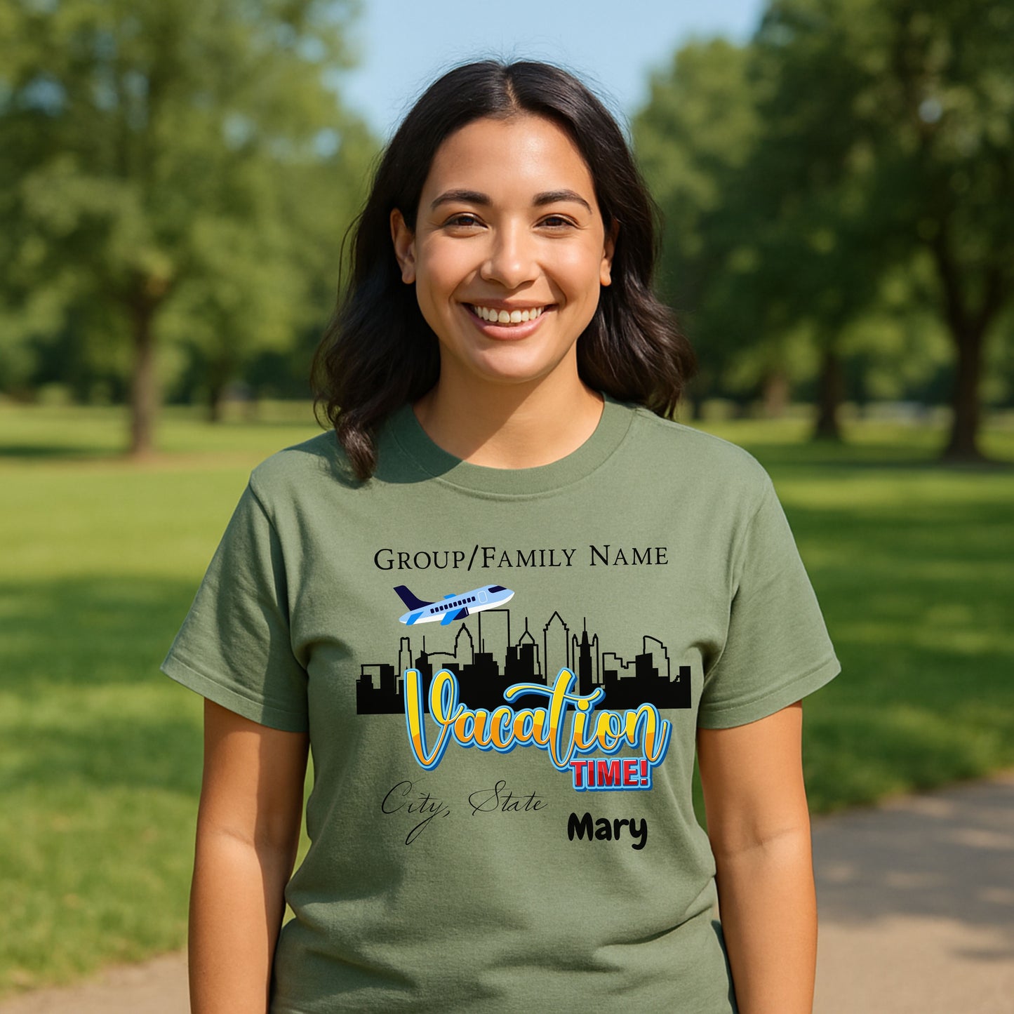 Personalized Vacation T-Shirt, Family Trip Shirt, Travel T-Shirt, Custom Group Vacation Tee, Summer Vacation Souvenir City Trip Custom “Vacation Time!” Family Trip T-Shirt, Personalized Group Name, City & State Travel Tee