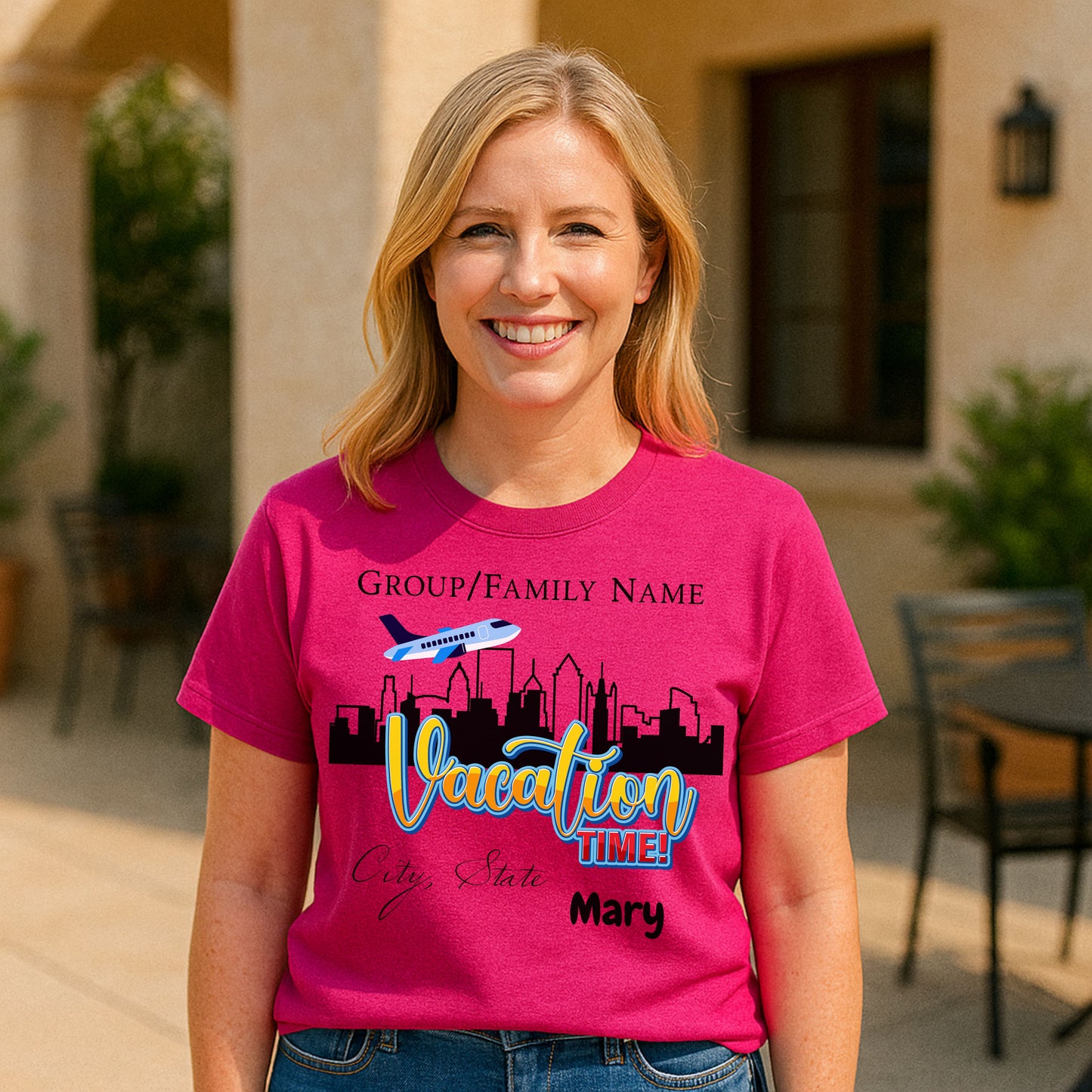 Personalized Vacation T-Shirt, Family Trip Shirt, Travel T-Shirt, Custom Group Vacation Tee, Summer Vacation Souvenir City Trip Custom “Vacation Time!” Family Trip T-Shirt, Personalized Group Name, City & State Travel Tee