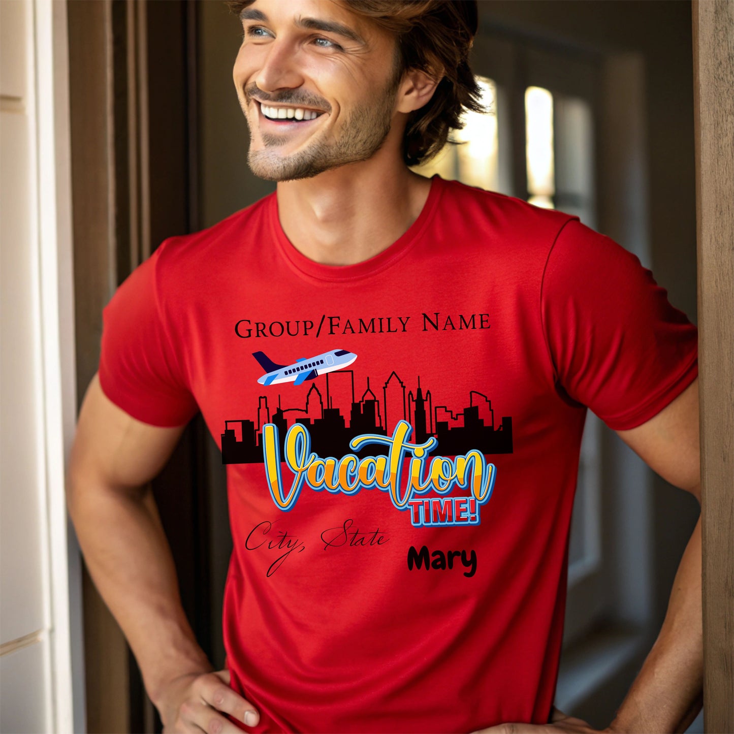 Personalized Vacation T-Shirt, Family Trip Shirt, Travel T-Shirt, Custom Group Vacation Tee, Summer Vacation Souvenir City Trip Custom “Vacation Time!” Family Trip T-Shirt, Personalized Group Name, City & State Travel Tee