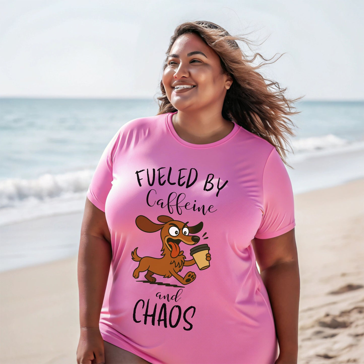 Fueled by Caffeine and Chaos Dachshund T-Shirt – Funny Coffee Dog Tee for Pet Lovers