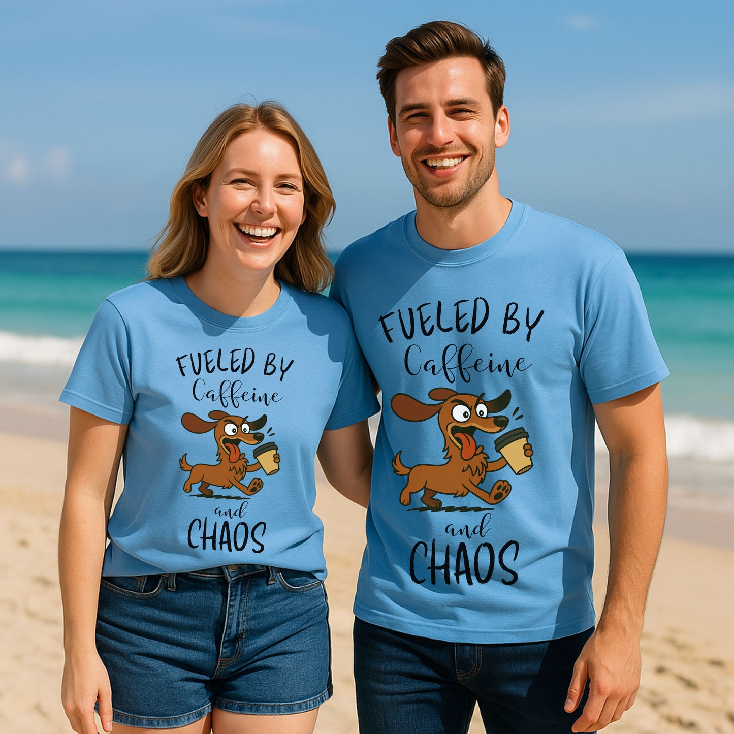 Fueled by Caffeine and Chaos Dachshund T-Shirt – Funny Coffee Dog Tee for Pet Lovers