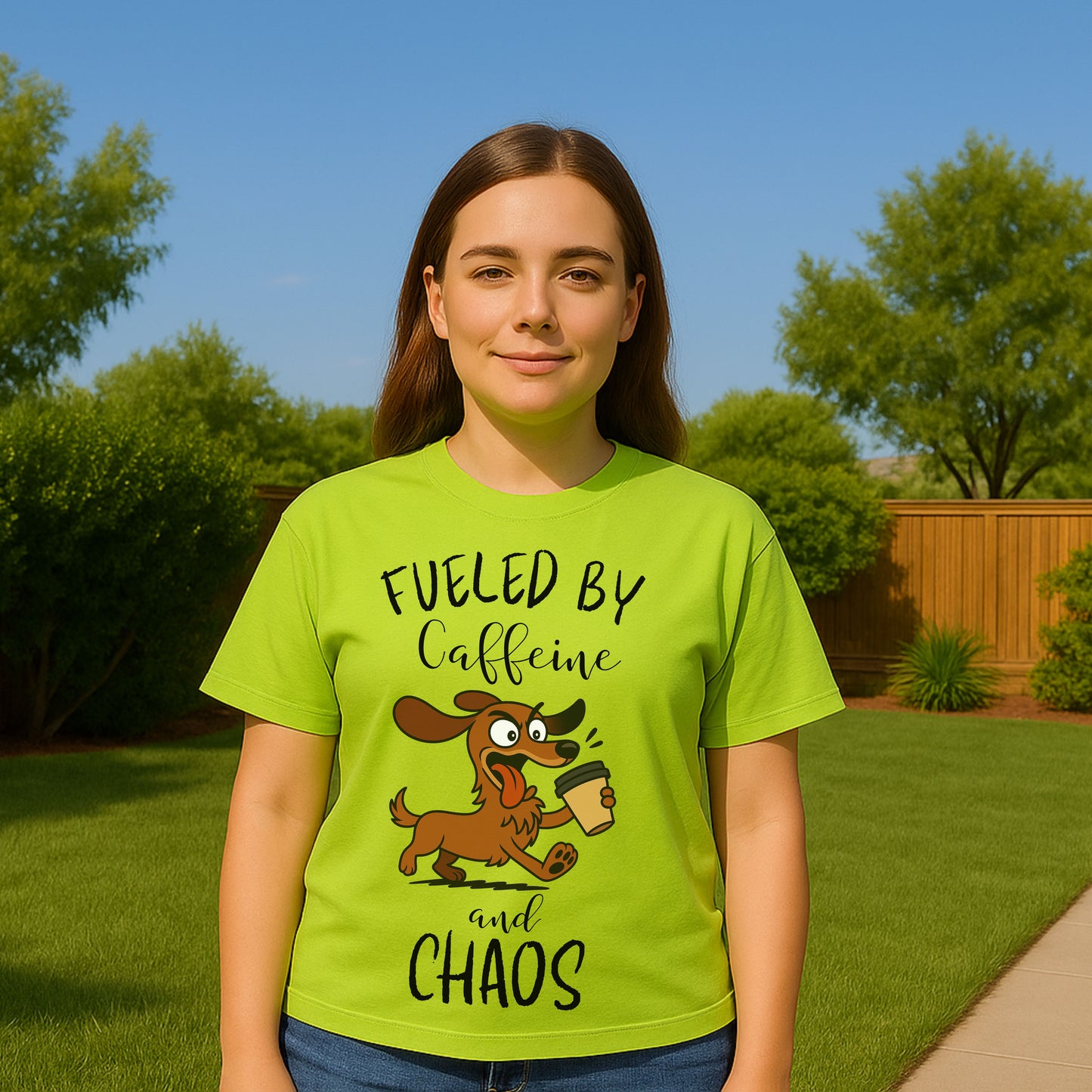 Fueled by Caffeine and Chaos Dachshund T-Shirt – Funny Coffee Dog Tee for Pet Lovers