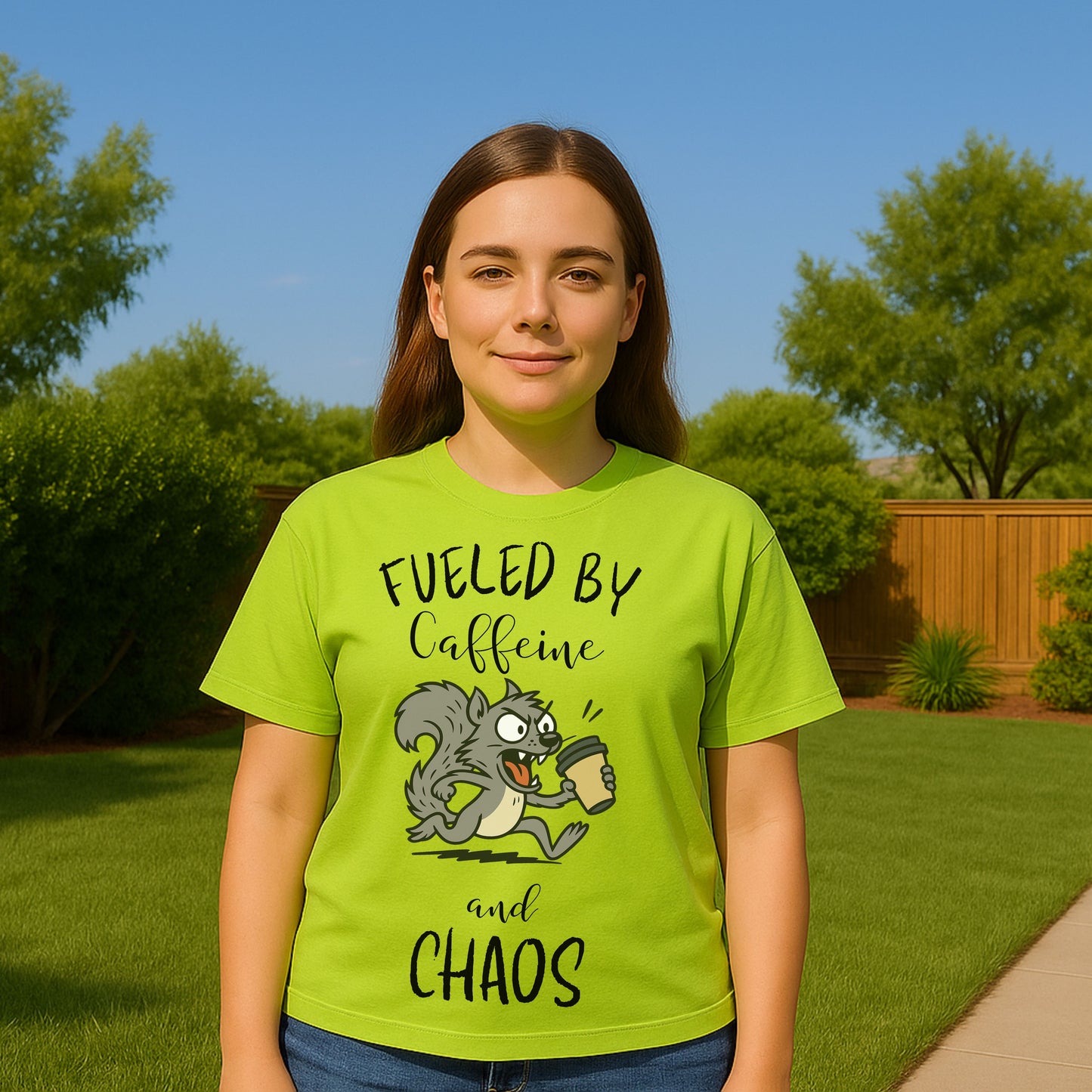 Fueled by Caffeine and Chaos Squirrel T-Shirt – Funny Coffee Animal Tee
