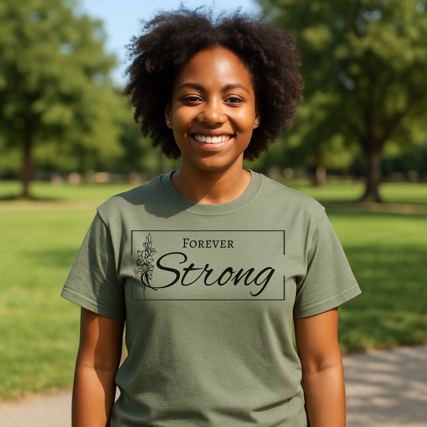 Forever Strong Gladiolus Flower T-Shirt – Inspirational Strength Graphic Tee