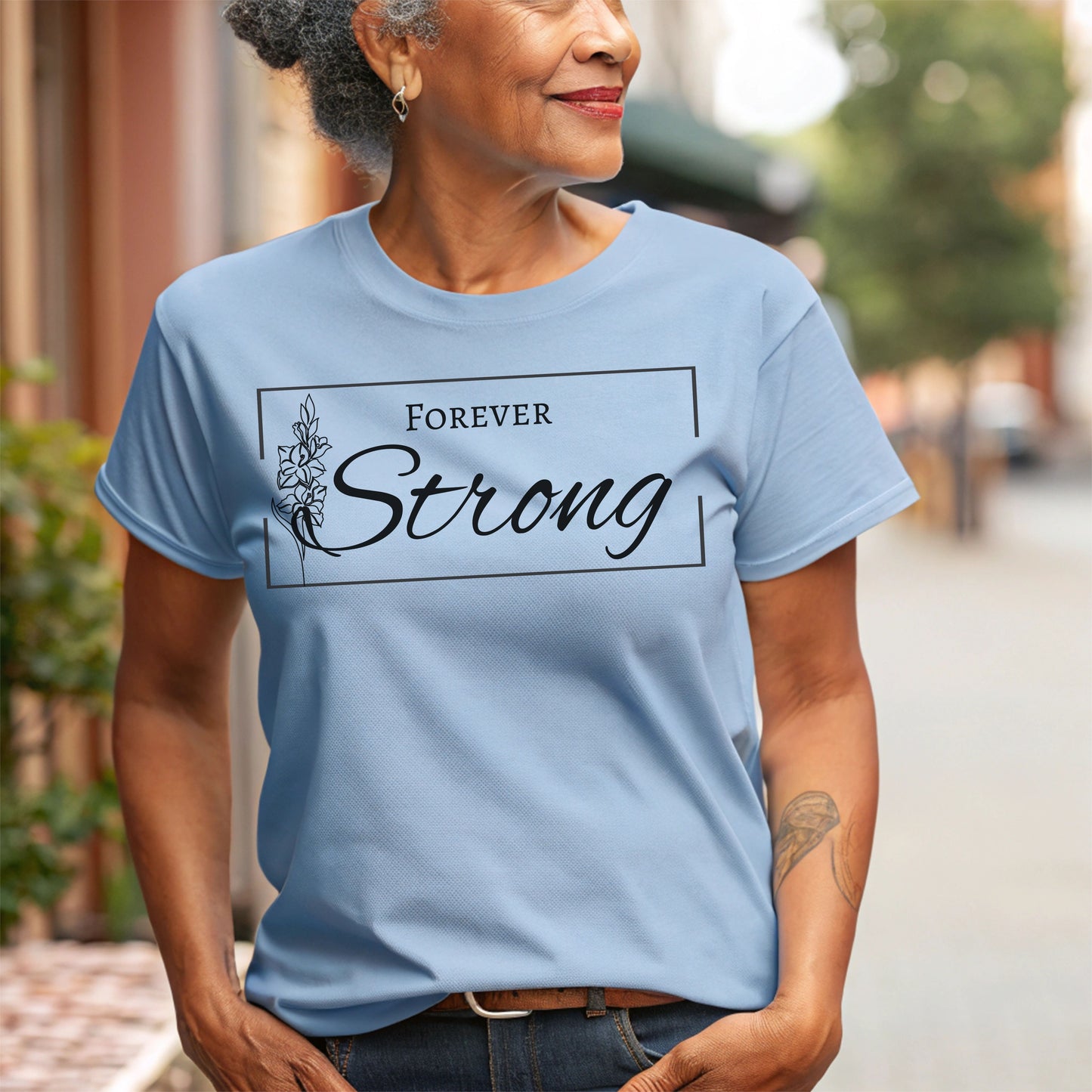 Forever Strong Gladiolus Flower T-Shirt – Inspirational Strength Graphic Tee