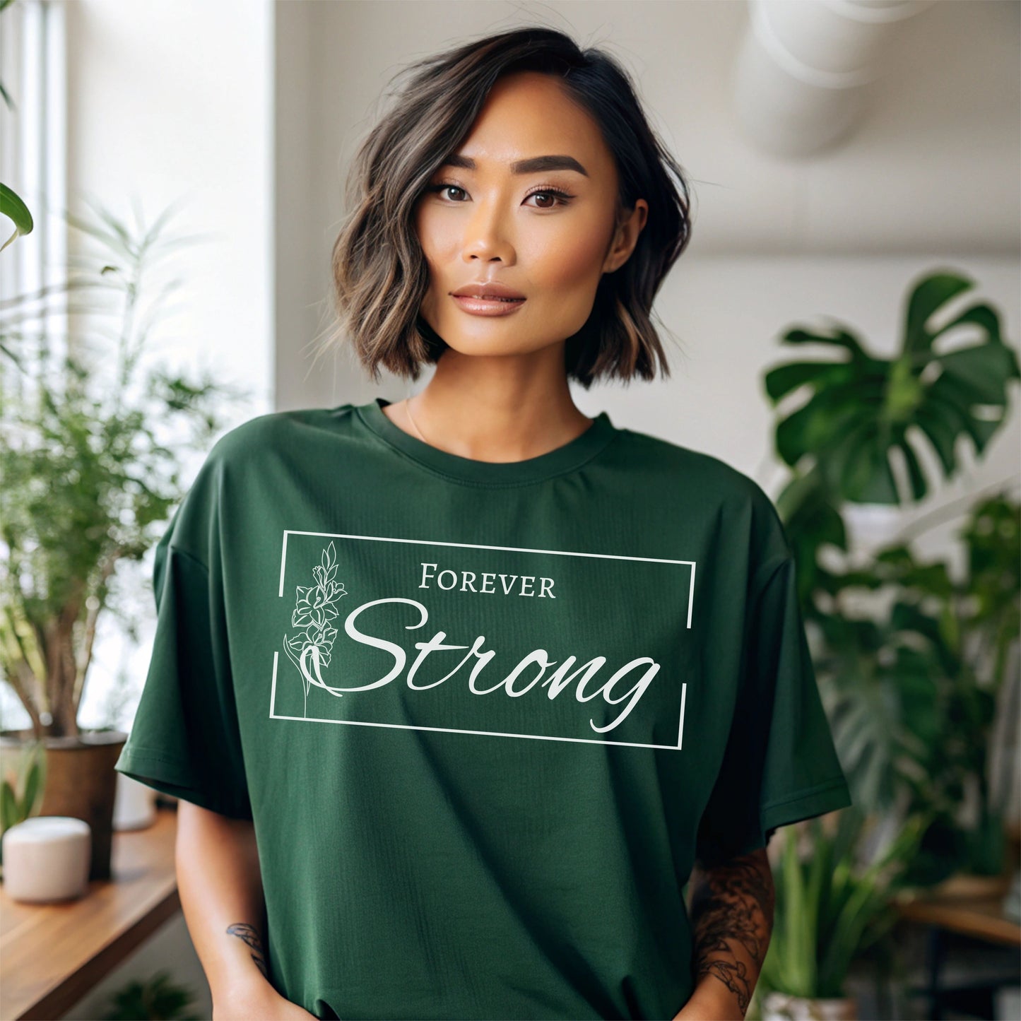 Forever Strong Gladiolus Flower T-Shirt – Inspirational Strength Graphic Tee