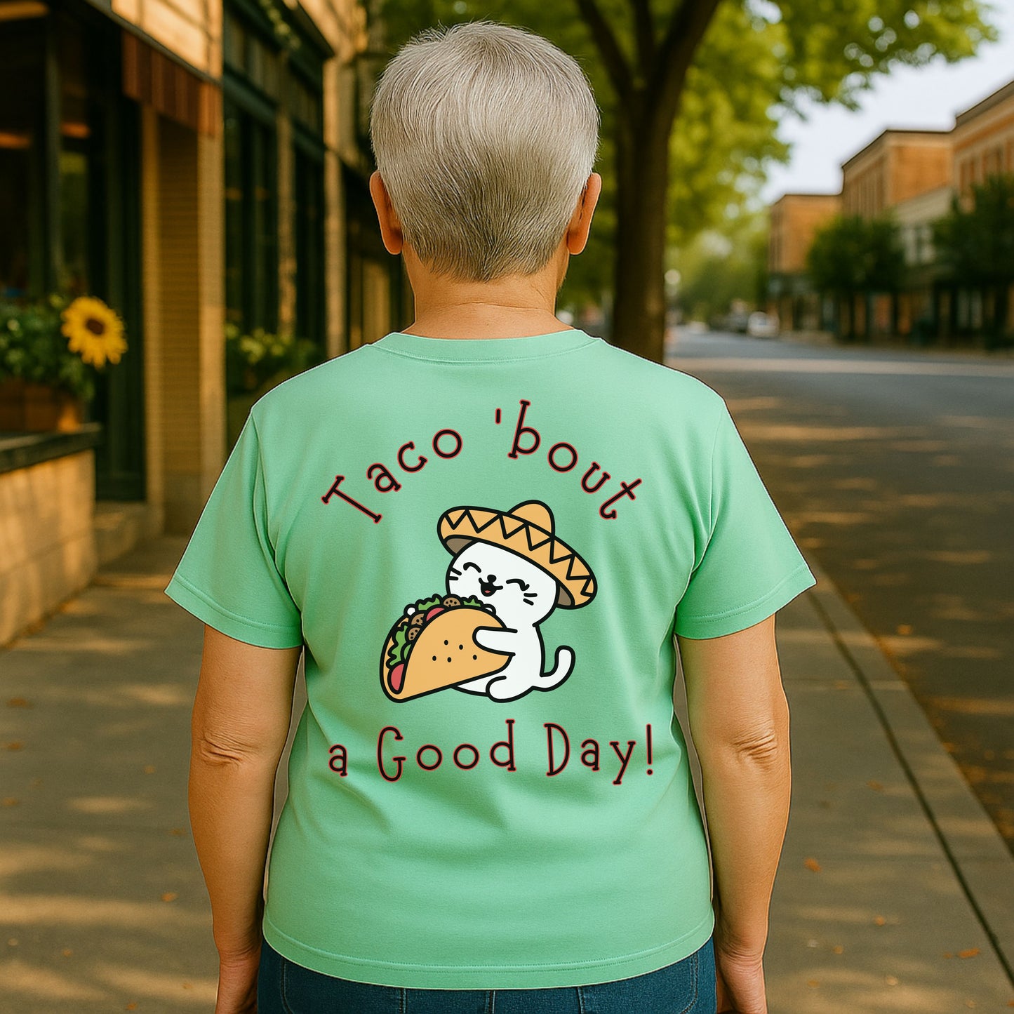 Taco 'Bout a Good Day Cat T-Shirt – Cute Sombrero Taco Cat Tee for Taco Lovers