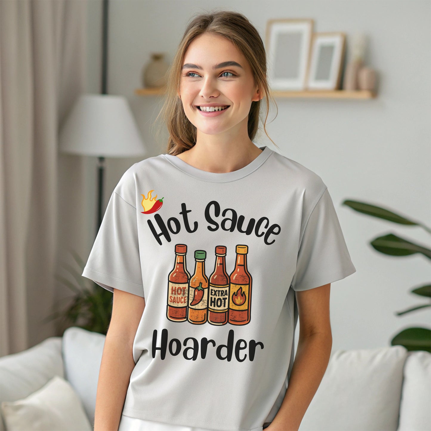 Hot Sauce Hoarder T-Shirt – Funny Spicy Foodie Gift for Hot Sauce Lovers