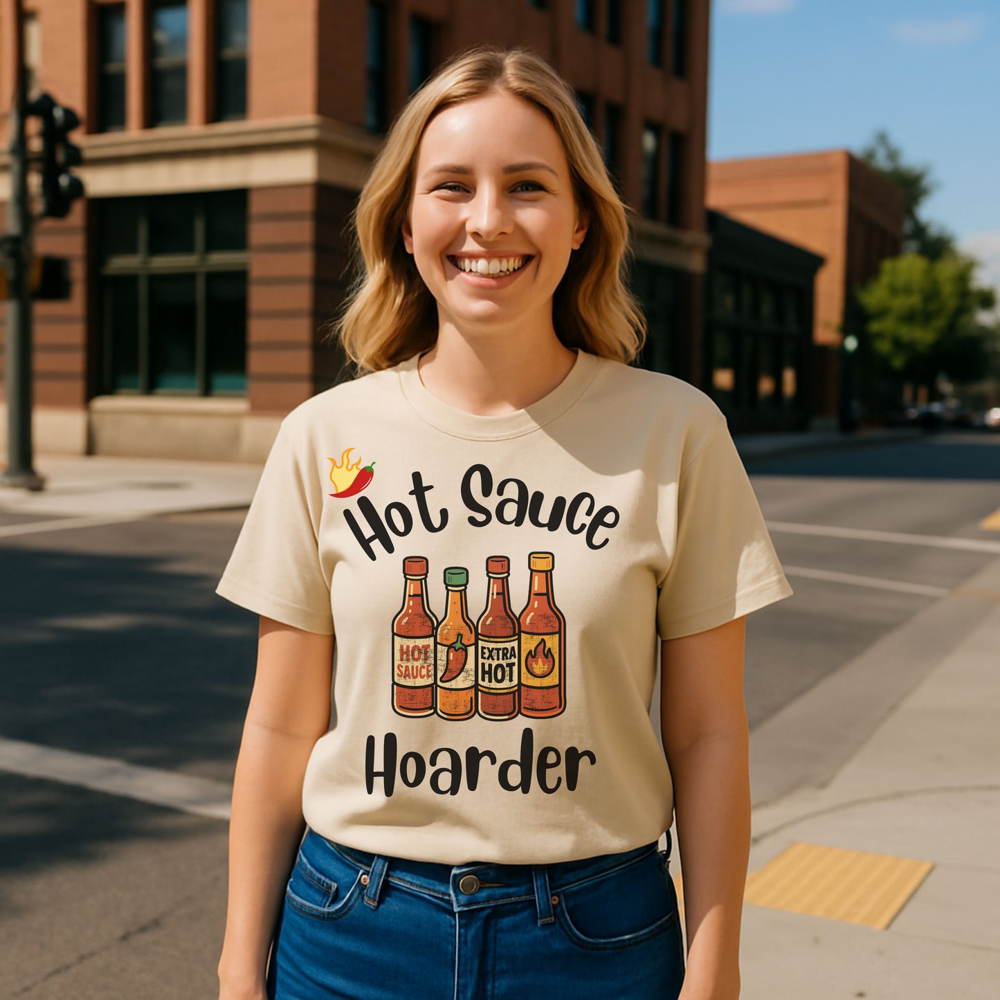 Hot Sauce Hoarder T-Shirt – Funny Spicy Foodie Gift for Hot Sauce Lovers