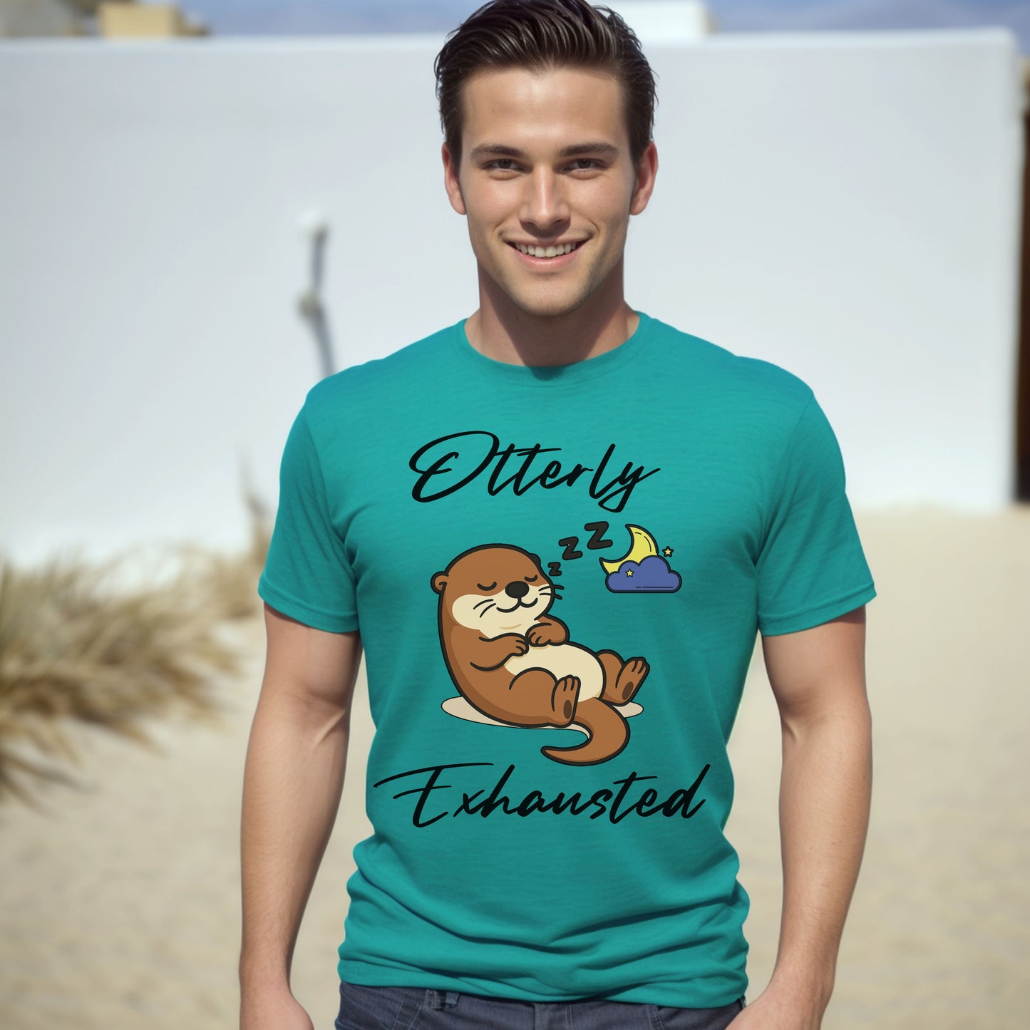 Otterly Exhausted T-Shirt, Cute Animal Tee, Gift for Parents, Relaxed Vibe, Casual Wear, Cute Sleepy Otter Shirt