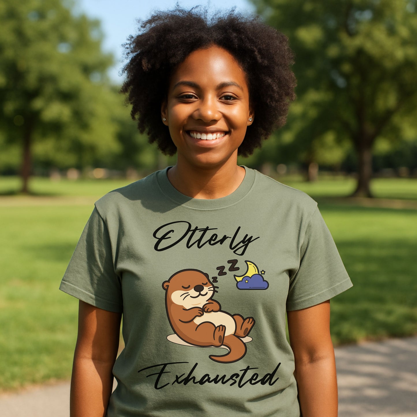 Otterly Exhausted T-Shirt, Cute Animal Tee, Gift for Parents, Relaxed Vibe, Casual Wear, Cute Sleepy Otter Shirt