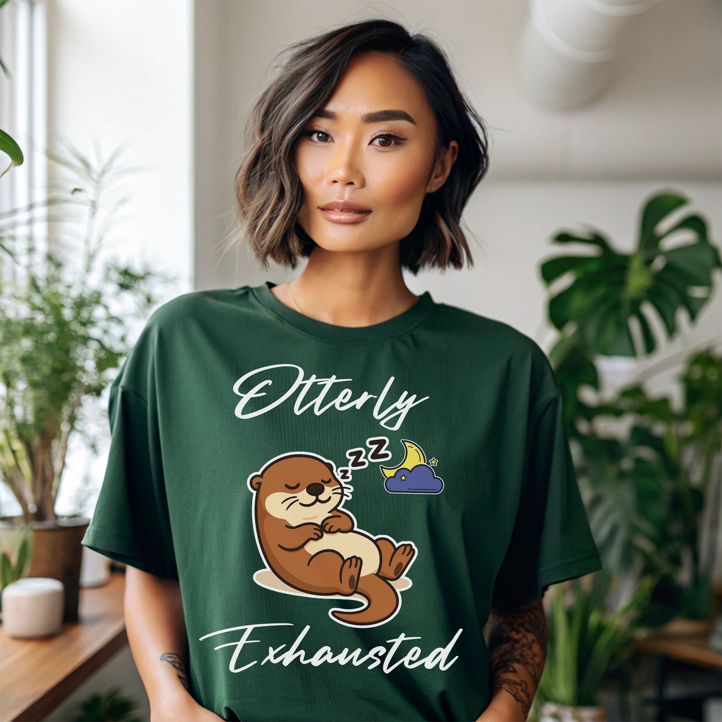 Otterly Exhausted T-Shirt, Cute Animal Tee, Gift for Parents, Relaxed Vibe, Casual Wear, Cute Sleepy Otter Shirt